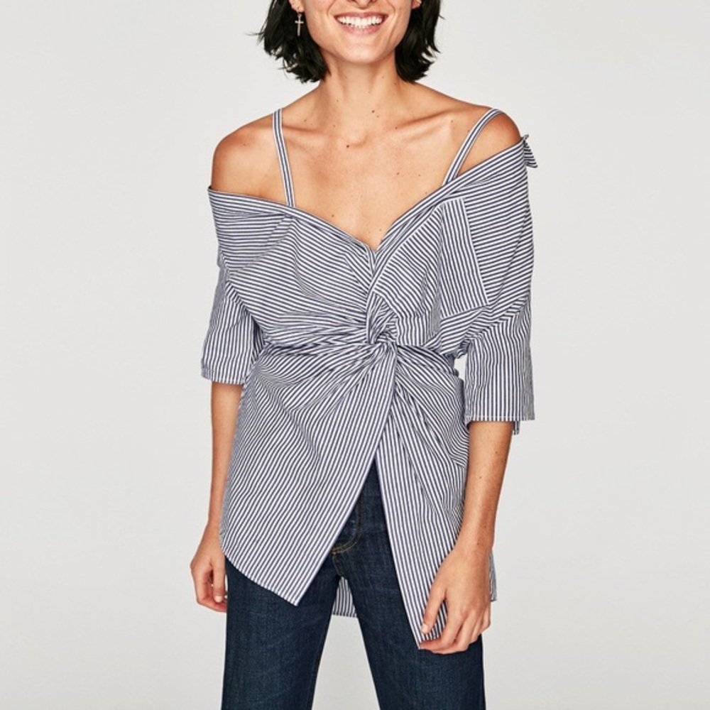 Zara Blue and White Striped Modern Top